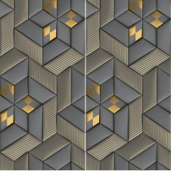 Carrelage sol et mur en grès cérame émaillé Motif 3D Or et Marron